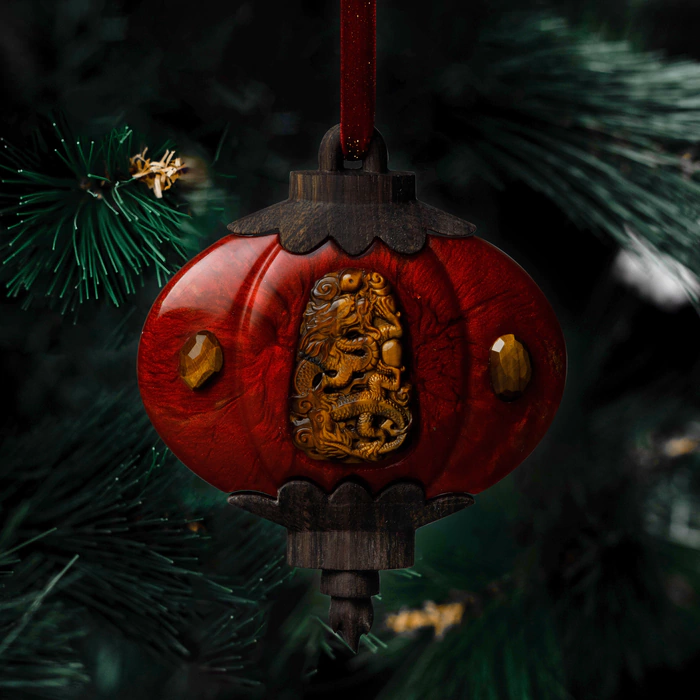 Mordovian jewelry Christmas tree toy "Lantern" tiger's eye